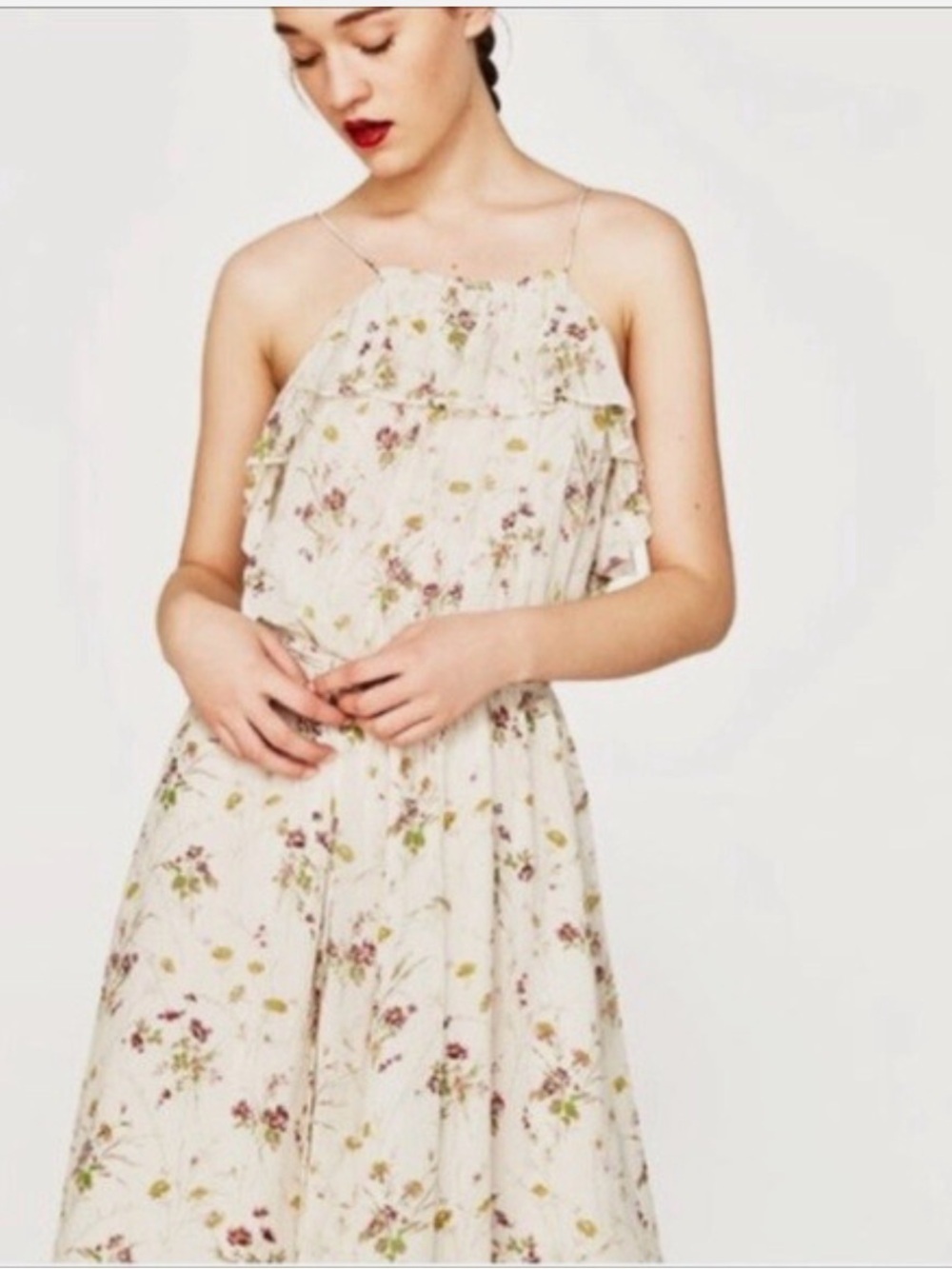 Zara Ruffle Sequin Dress NWT Sz Small Floral Boho Feminine Wedding Guest Summer